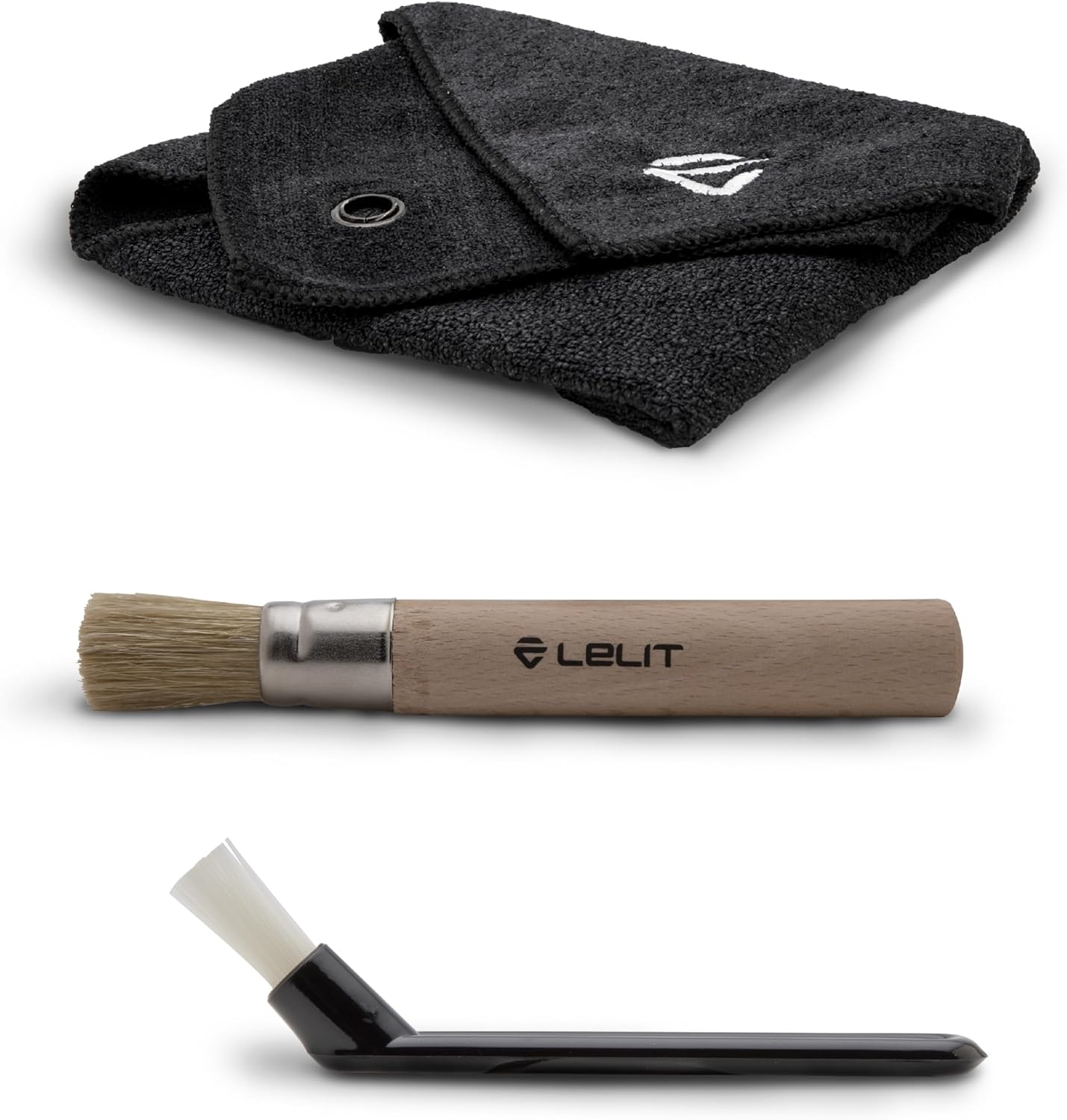 Lelit – Cleaning Kit For Coffee Machines – With Microfibre Cloth, Wooden Brush & Nylon Brush – PLA9101 – Black